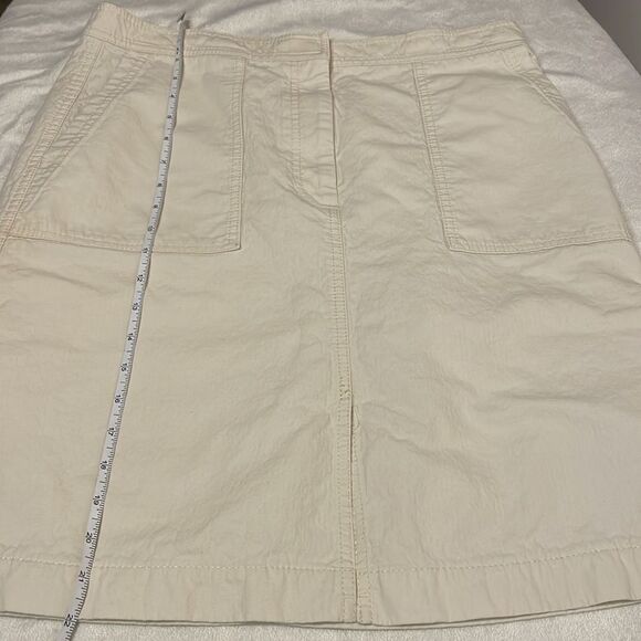J. Crew- Midi Front Slit Light Khaki Skirt w/ Large Pockets 100% Cotton- Size 12 - Picture 4 of 9